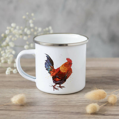 Chicken Enamel Mug in White