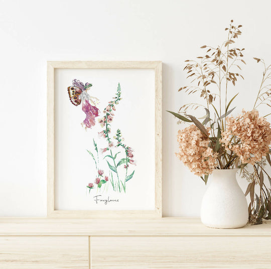 Watercolour Foxglove Fairy Art Print