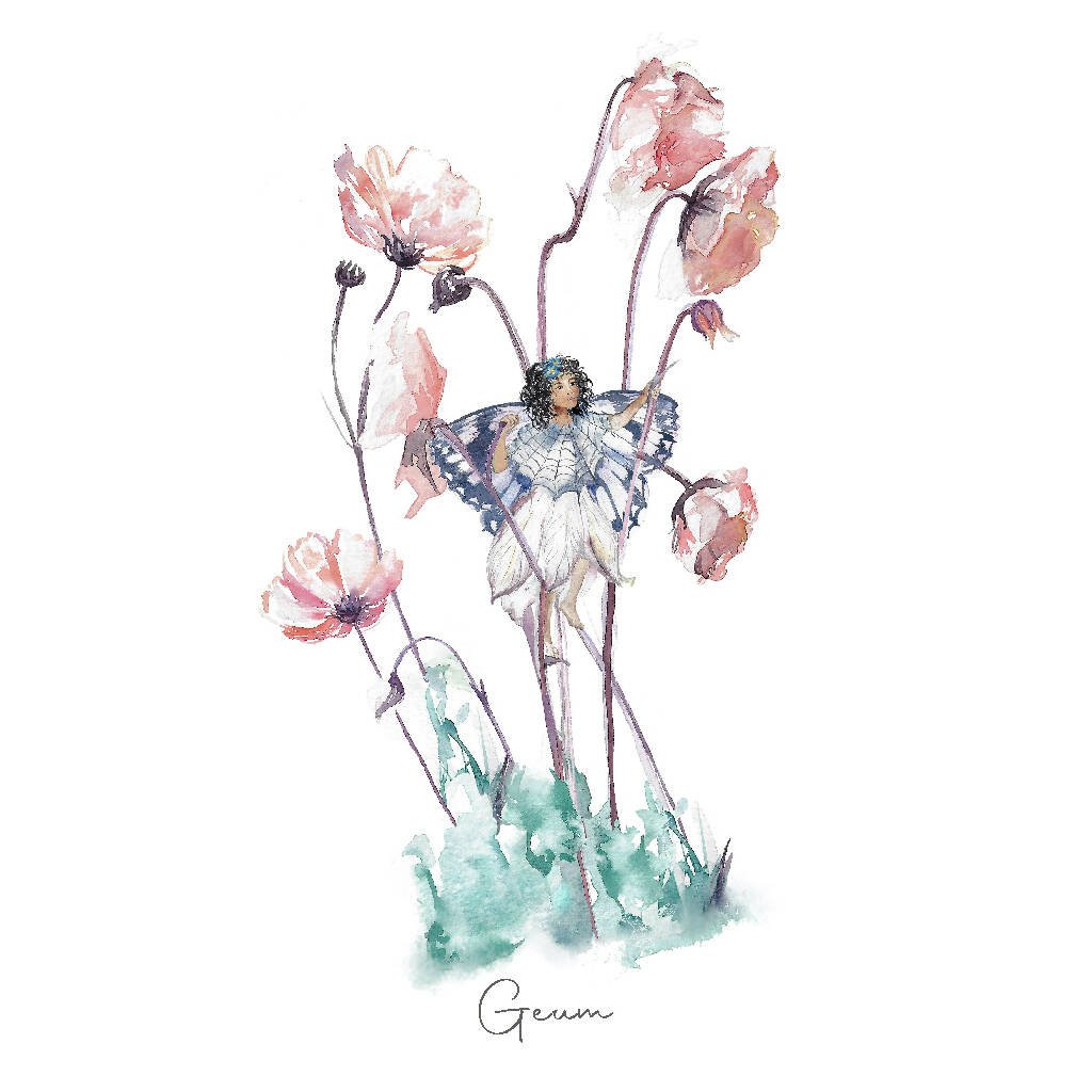 Geum Flower Fairy Watercolour Art Print