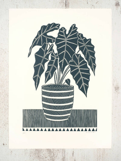 African Mask Plant Lino Print