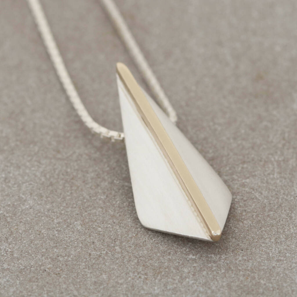 Kite Shape Pendant Necklace in Solid Sterling Silver with 9ct Gold Accent