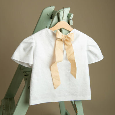 Organic Linen Girls Top with Beige Ribbon