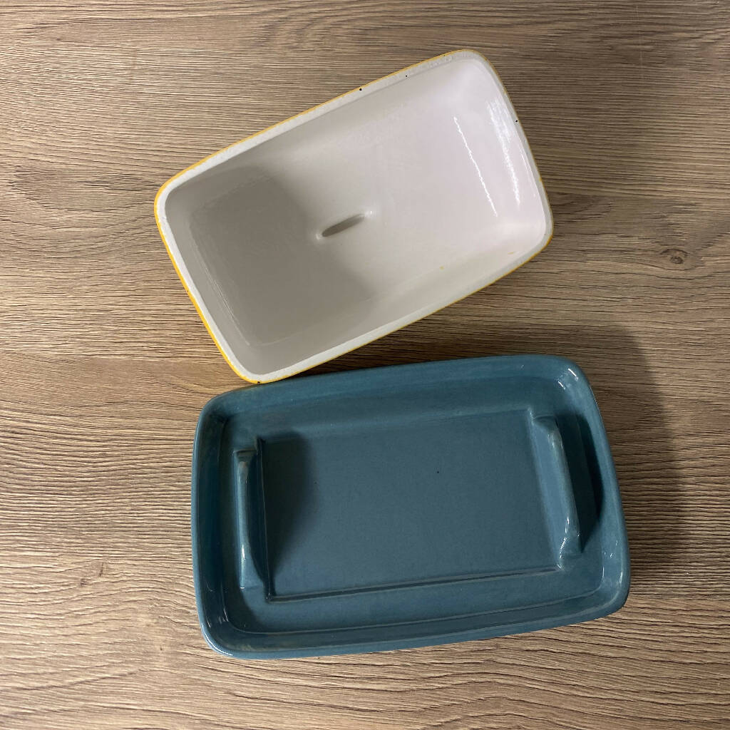 Yellow Butter Dish Lid with a Grey Dish