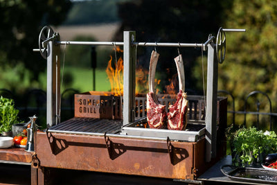 Grande Grill in Corten with Woodstore Stand