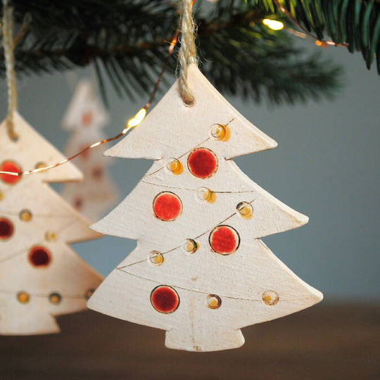 Scented Ceramic Tree Christmas Bauble With Red Details
