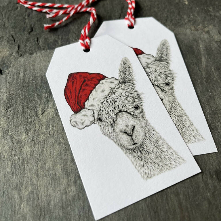 Festive Alpaca and Hare Hand-Finished Christmas Gift Tags - Set of 4