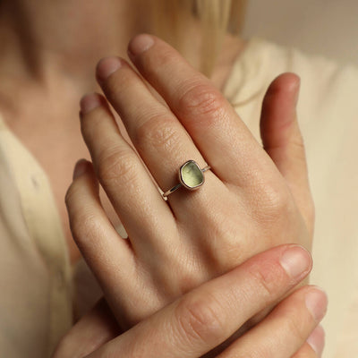 Olive Sea Glass Ring in Green
