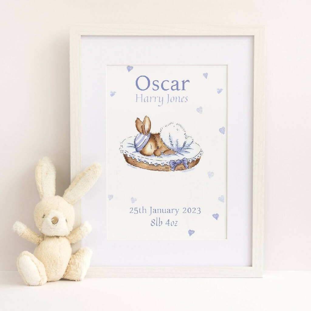 white frame and bunny-blue bunny