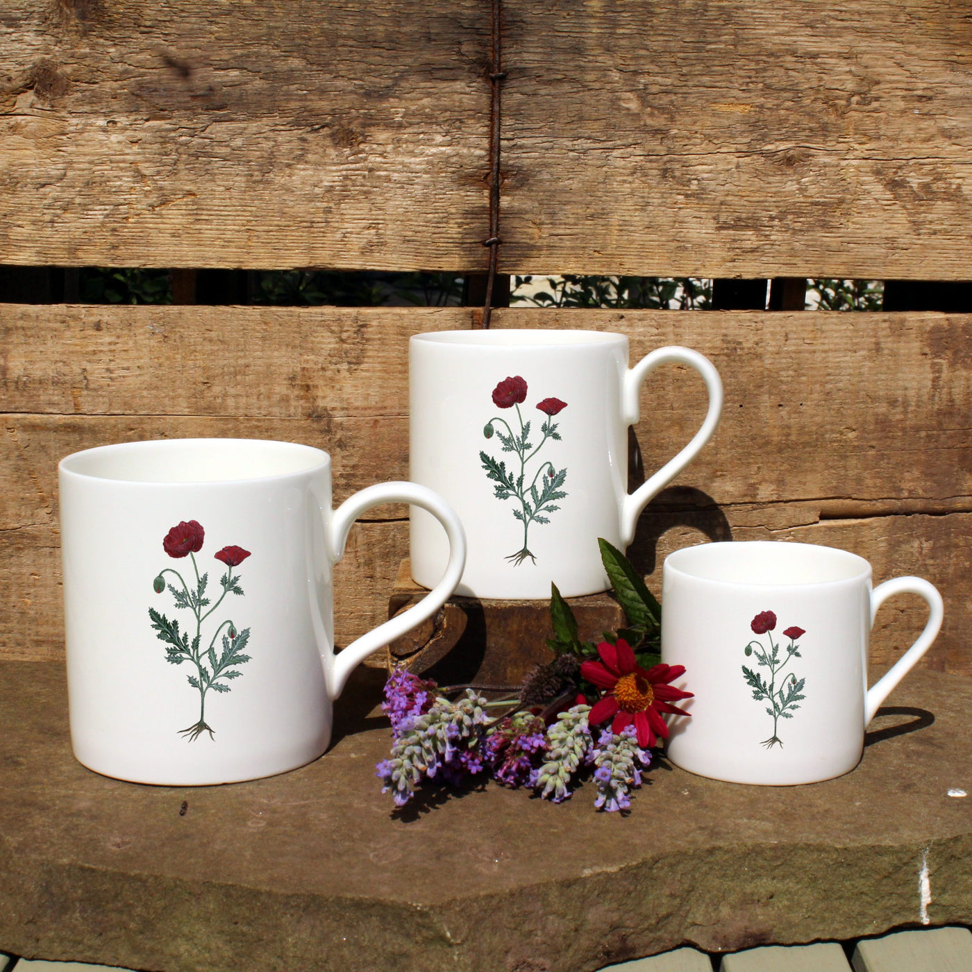 Bone China Mugs in Red Poppy