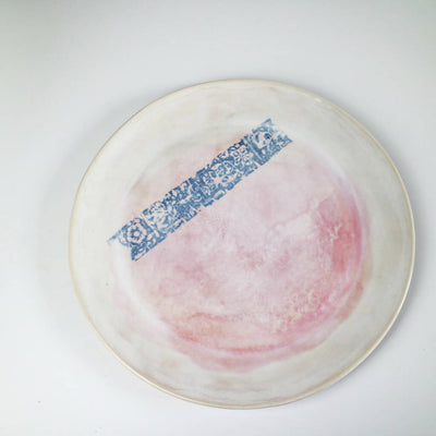 Stoneware Clay Plate In Pink Watercolour Design