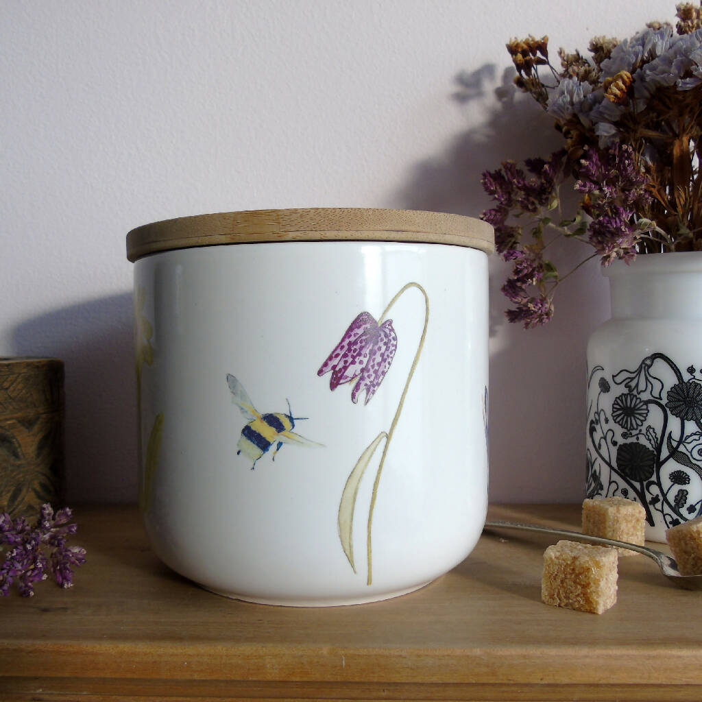 Bee and Spring Flowers Small Storage Jar