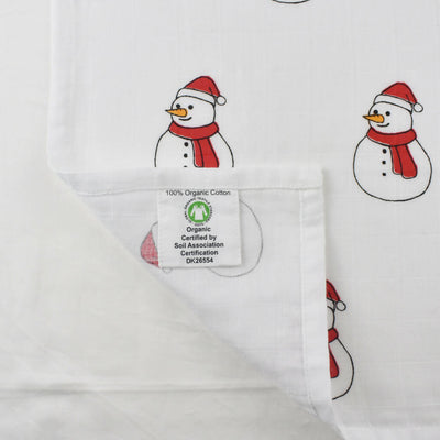 Snowman print Muslin in 100% Organic Cotton