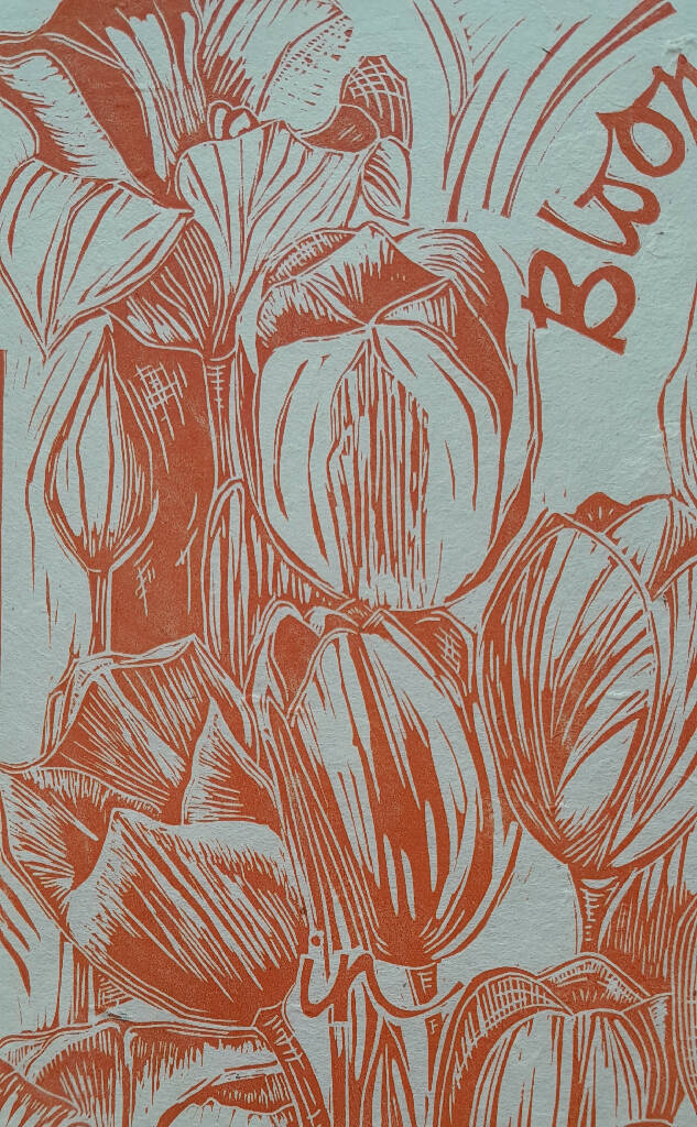 'Spring Tulips' Linocut Print on Handmade Paper, in Orange