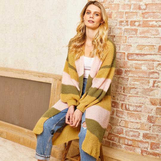 Ricci Lightweight Maxi Stripe Cardigan - Camel