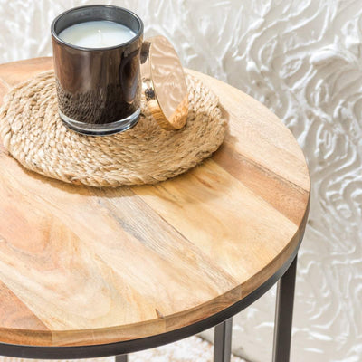 Round Natural Acacia Wood Side Table