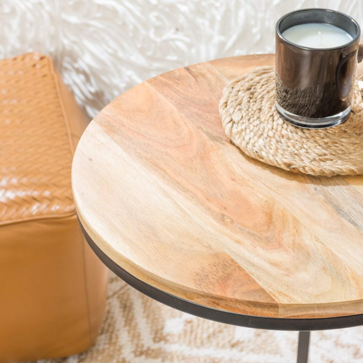 Round Natural Acacia Wood Side Table