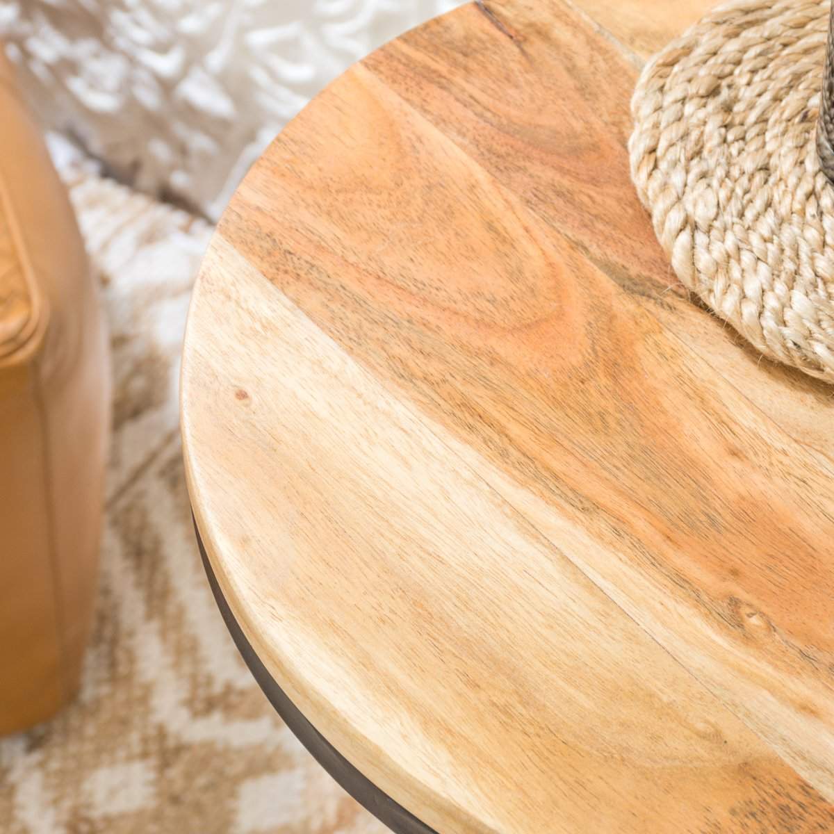 Round Natural Acacia Wood Side Table
