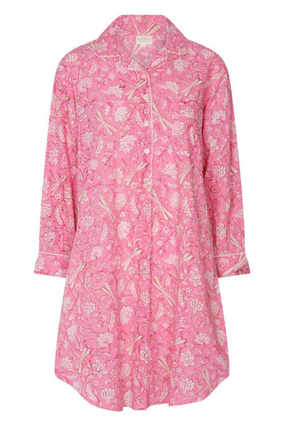 Hand Printed Nightshirt- Hibiscus Pink