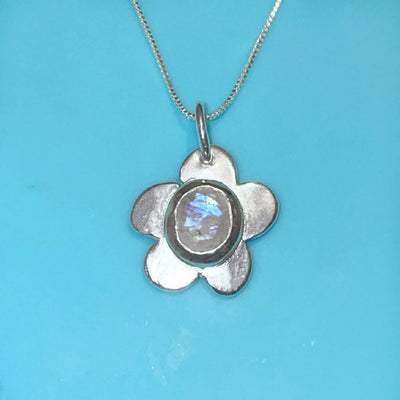 Moonstone Flower Fine Sterling Silver Pendant Necklace