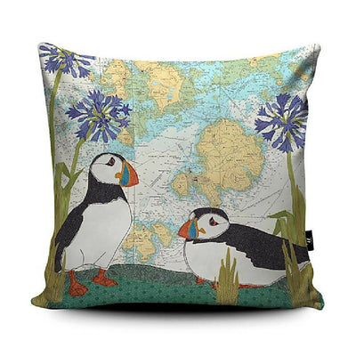 Puffins at the Isles of Scilly Cornwall Faux Suede Cushion