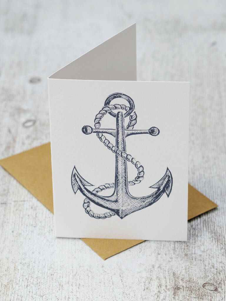 Ships Anchor A6 Lino Print Greeting Card