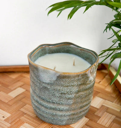Large Green Speckle Ceramic Garden Candle
