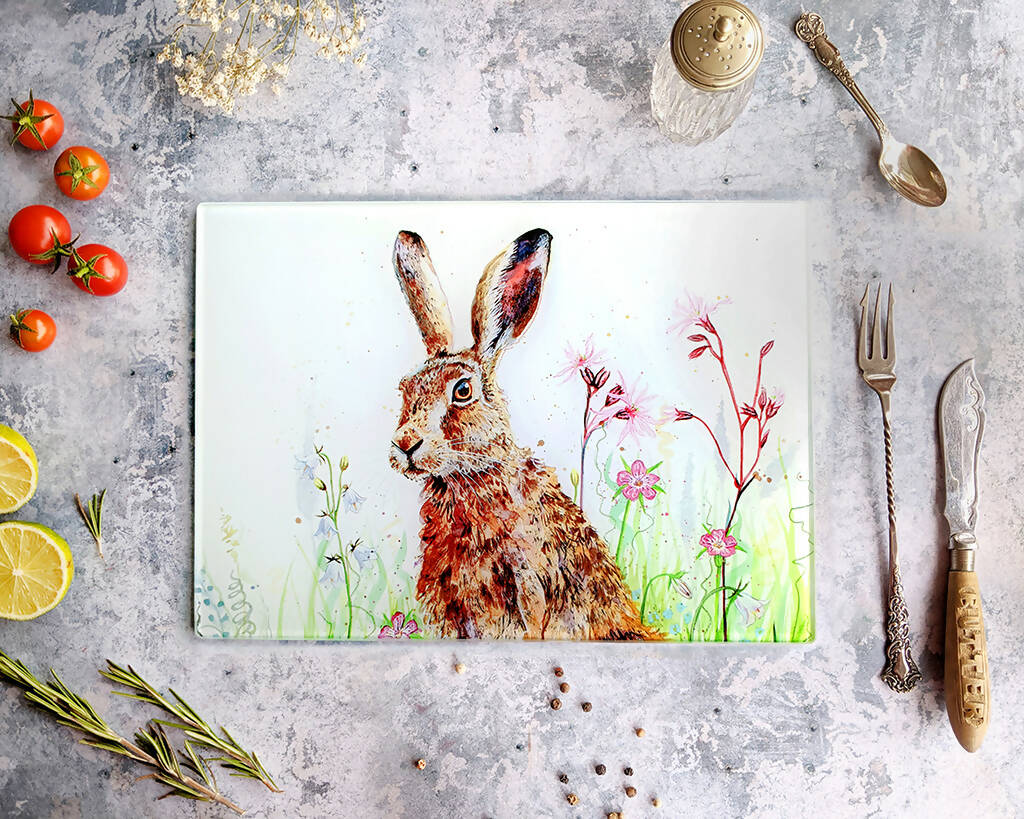 Hare in Flowers Glass Placemat