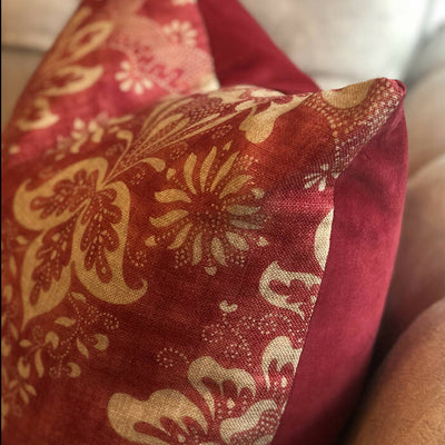Vintage Floral Linen, Velvet-Backed Cushion