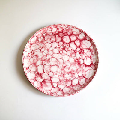 Stoneware Plate in Raspberry Bubble Design