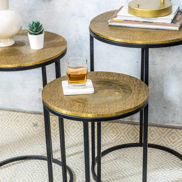 Golden Brass Round Nesting Side Tables, Set of 3