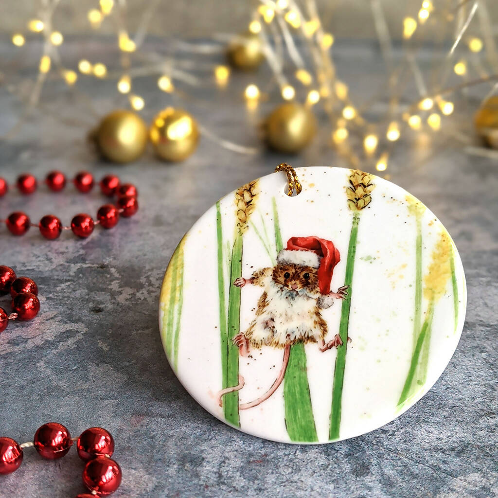 Santa Mouse Personalised Ceramic Christmas Ornament
