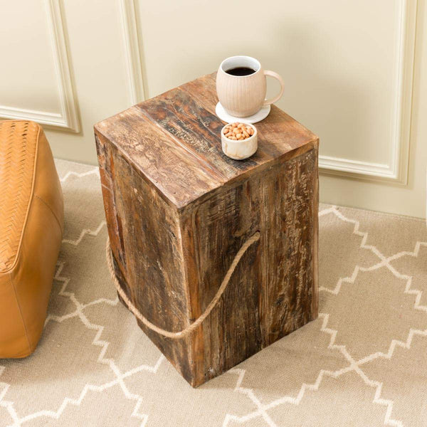 Distressed Wood Design Block Side Table - Small