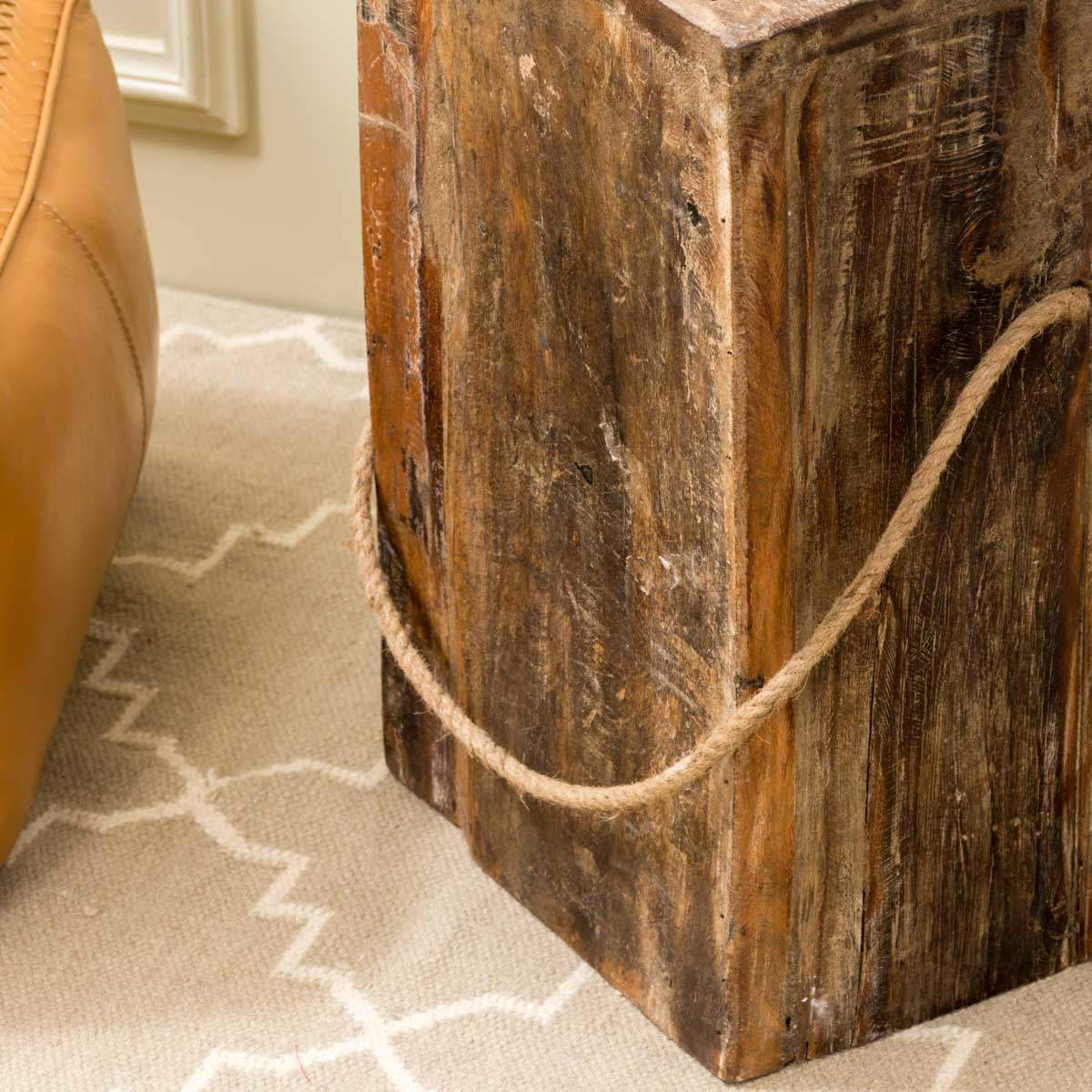Distressed Wood Design Block Side Table - Small