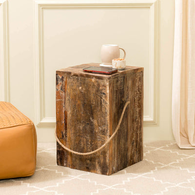 Distressed Wood Design Block Side Table - Small
