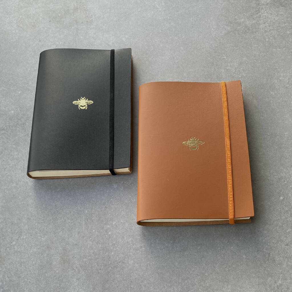 Recycled Leather Journal with Bee Motif