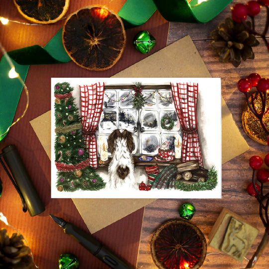 Springer Spaniel Christmas Window Christmas Card