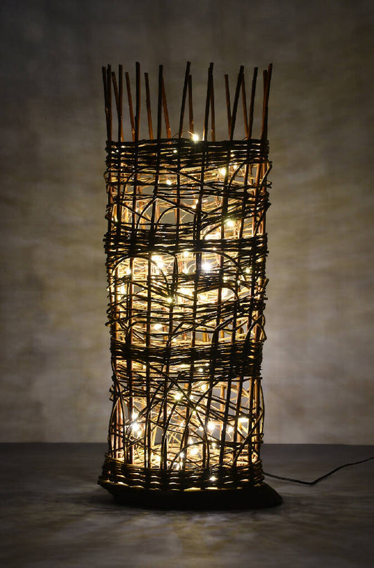 Winter Woodland Lamp in Mixed Willow on a Wooden Base