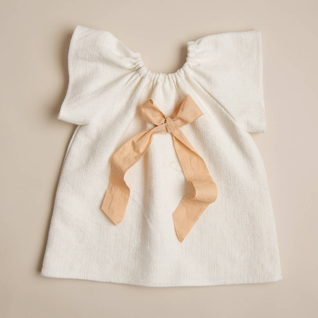 Ruffle Linen Top with Beige Ribbon