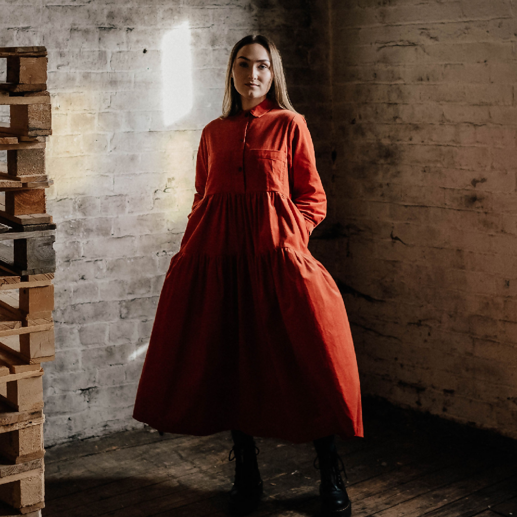 Dorothy shirtdress in  saffron corduroy