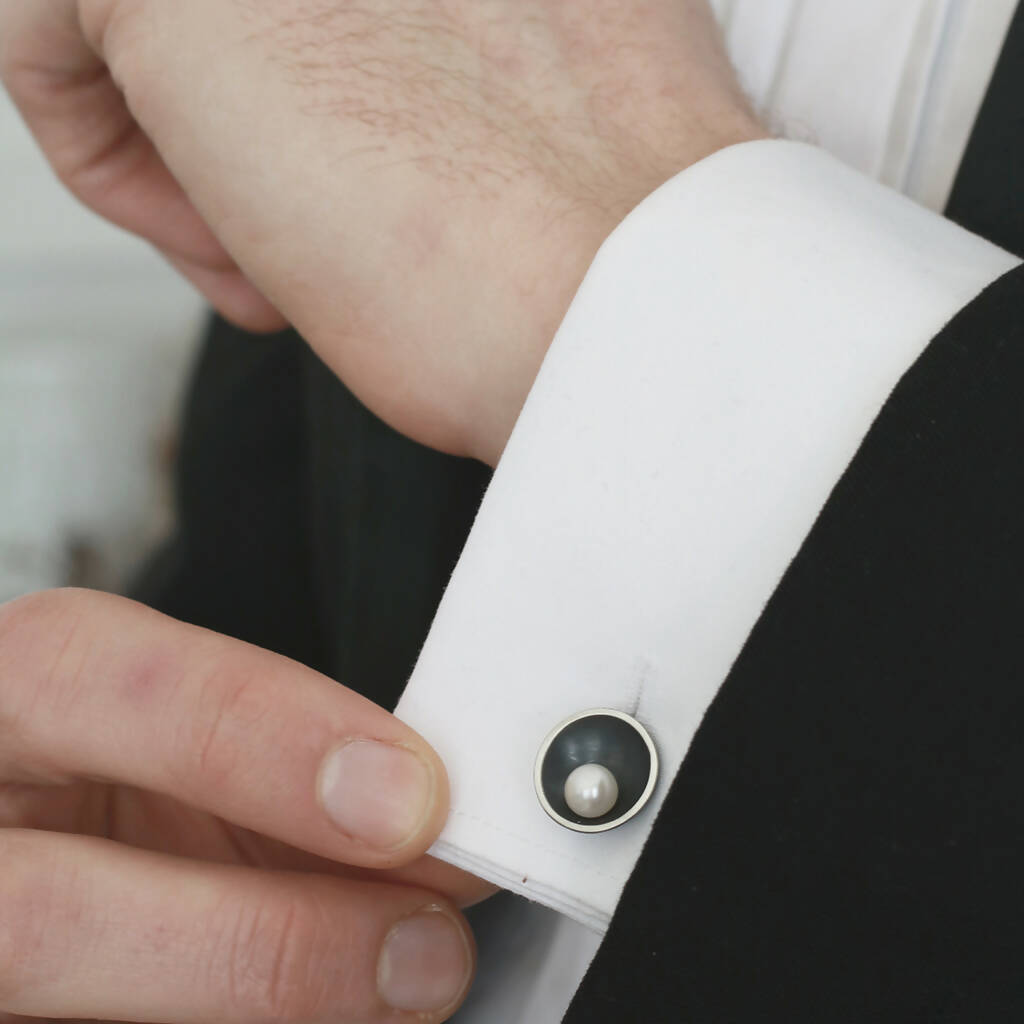 Double Sided Pearl Cufflinks in Solid Sterling Silver