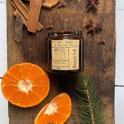 Bouclé Fir Tree, Orange Oil & Mulling Spices Winter Candle