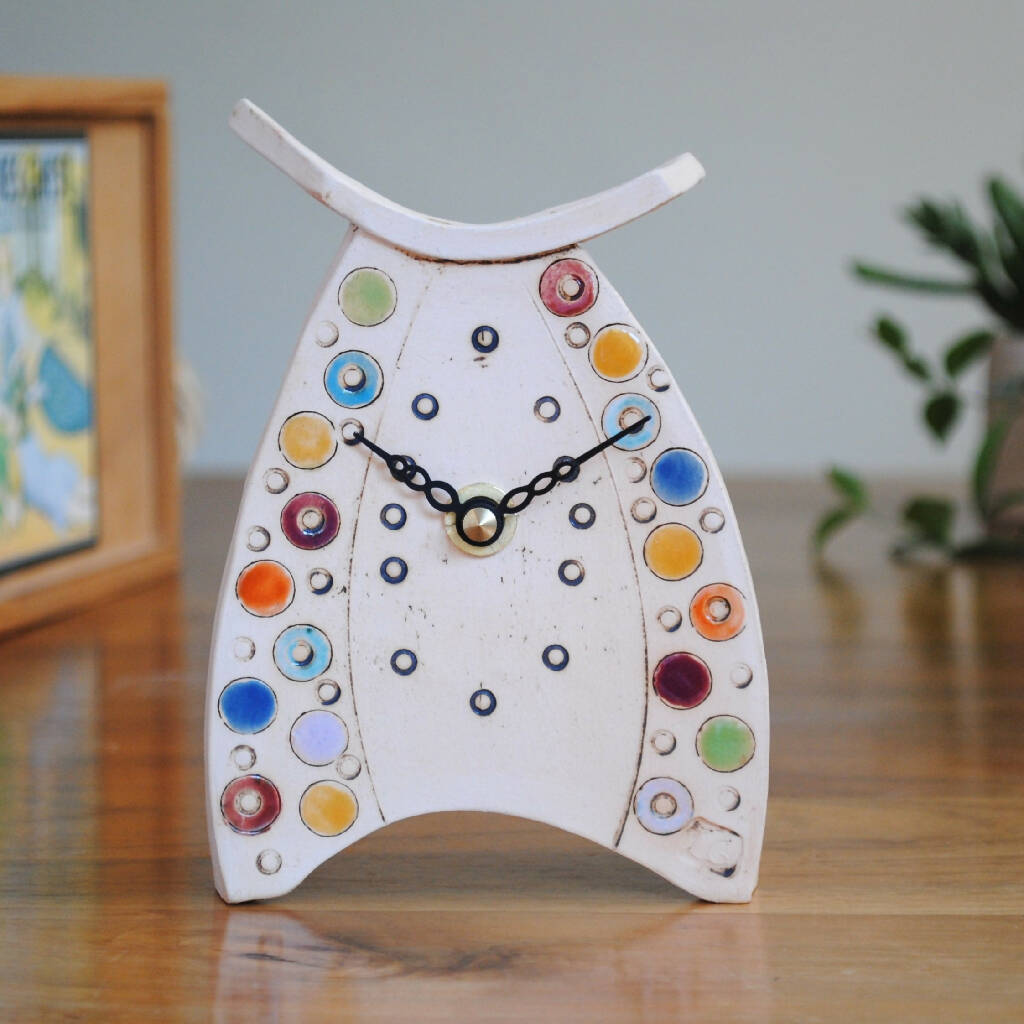 Small Mantel Clock with Brightly Coloured Dots and Spots