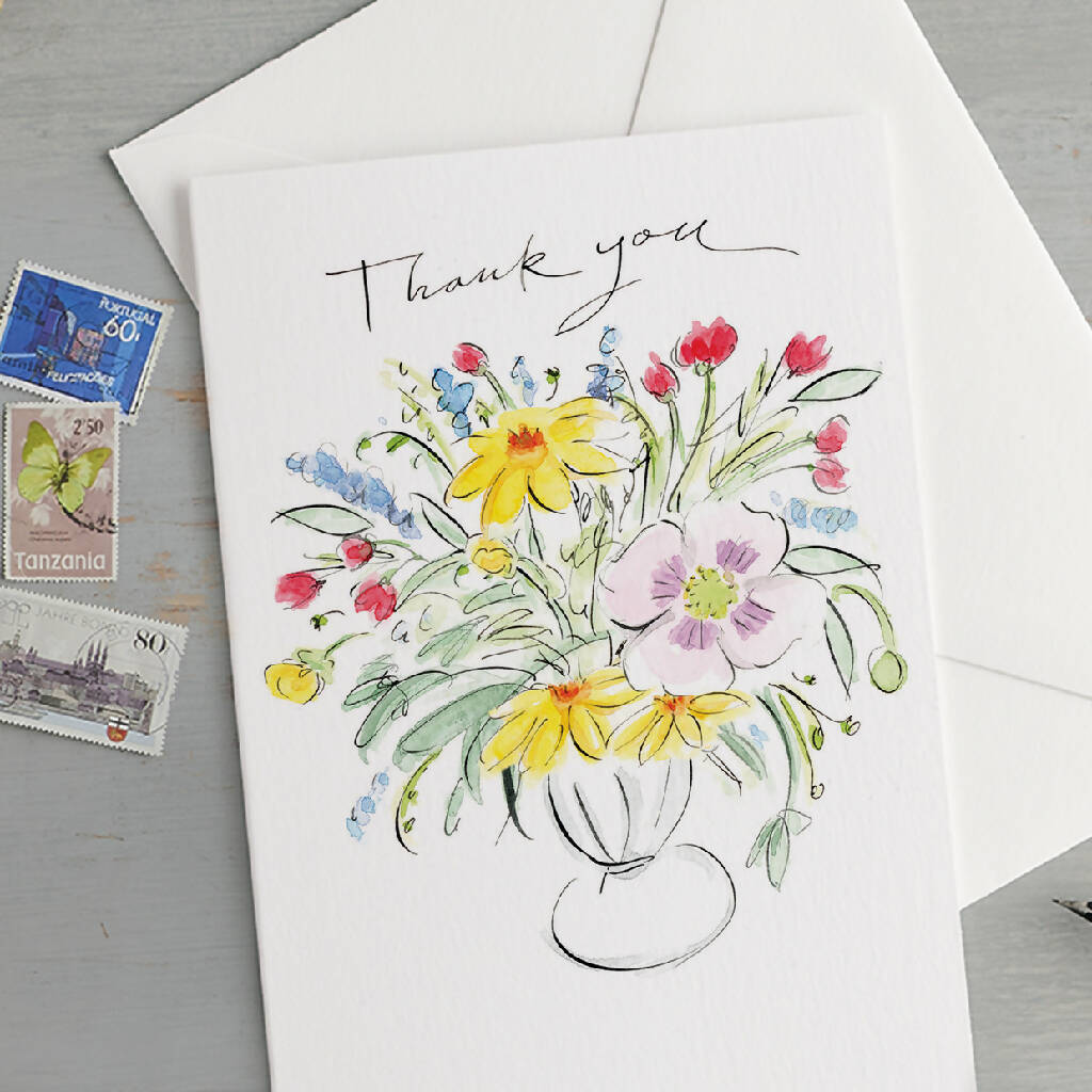 'Thank You' Vase Of Flowers Greeting Card
