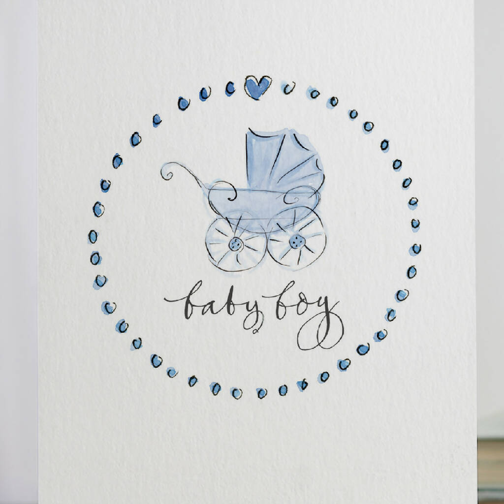 'Baby Boy' Vintage Pram New Baby Card