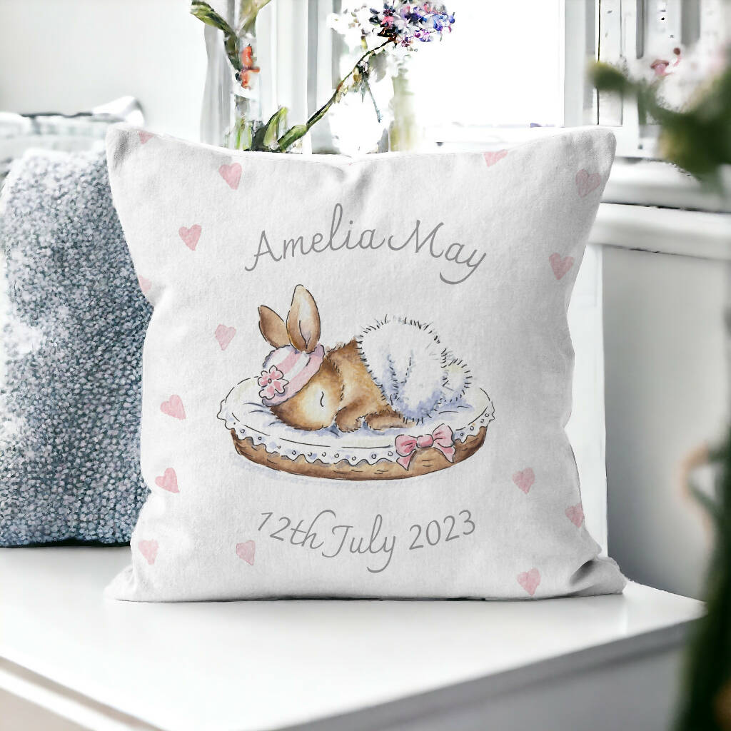 New Baby Bunny Personalised Cushion