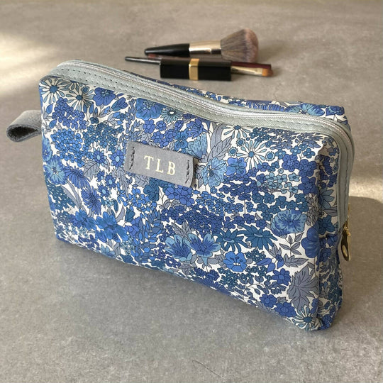 Handbag Size Cosmetic Bag with Personalised Leather Detail