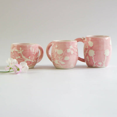 Stoneware Pink Mug in Botanical Design