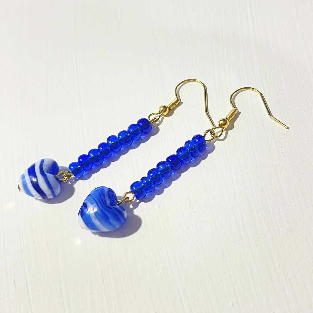 Blue Heart Murano Drop Earrings