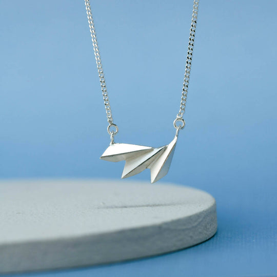 Small Geometric Fan Necklace in Solid Sterling Silver