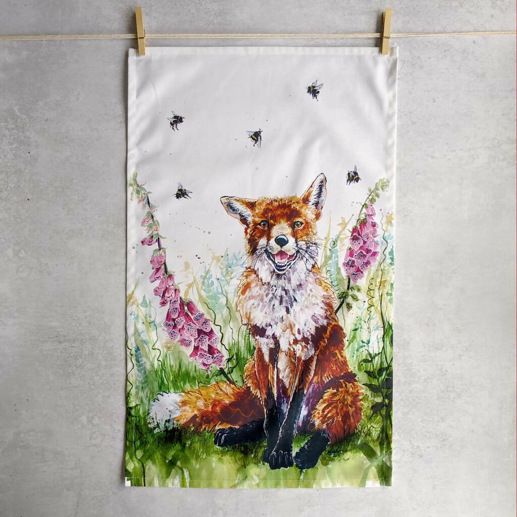 Fox and Foxgloves Cotton Tea Towel
